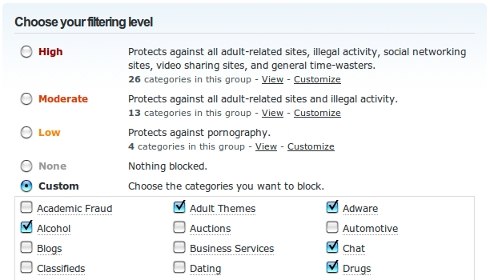 OpenDNS: фильтрация