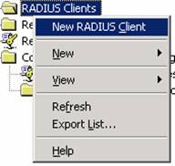 RADIUS Clients -> RClick -> New RADIUS Client