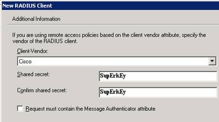 Данные для аутентификации RADUIS сесии