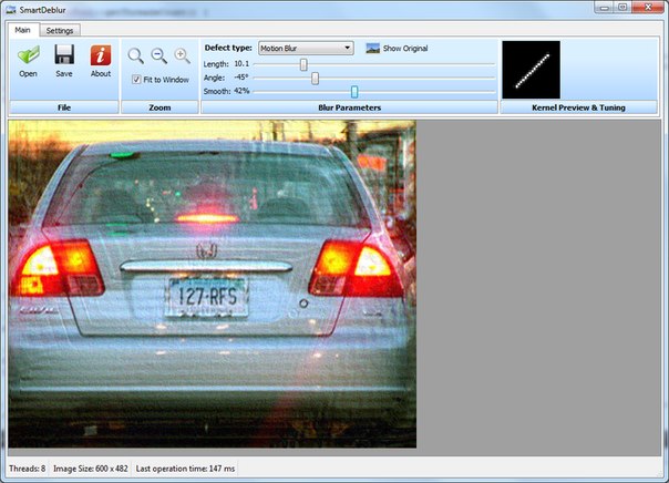 Обработка и результат в SmartDeblur