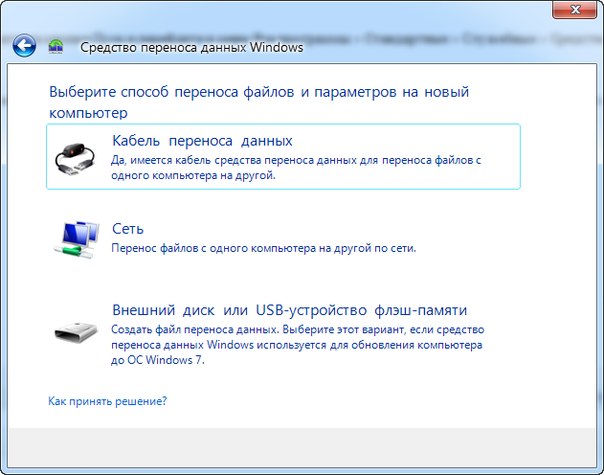 выберите способ переноса файлов