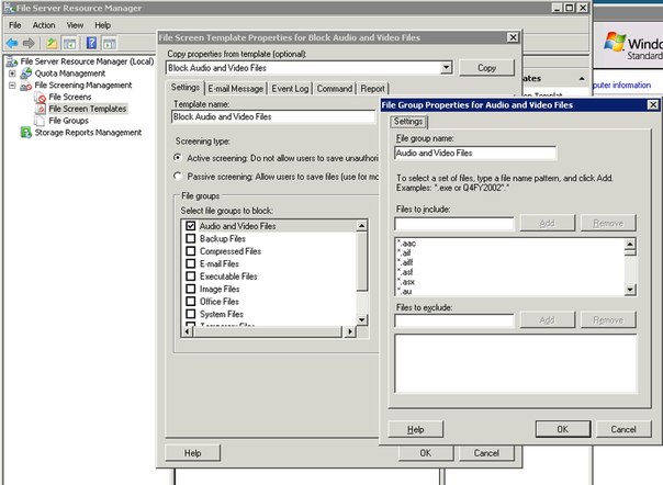 FSRM File Scren Templates and File Groups